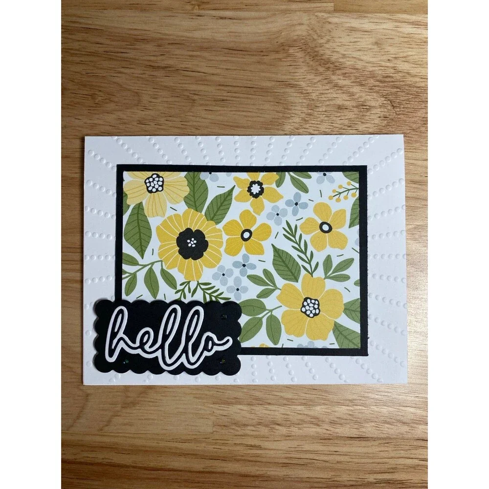 Bee & Flowers Hello Greeting Card – Handmade A2 Card – All Occasion Blank Card